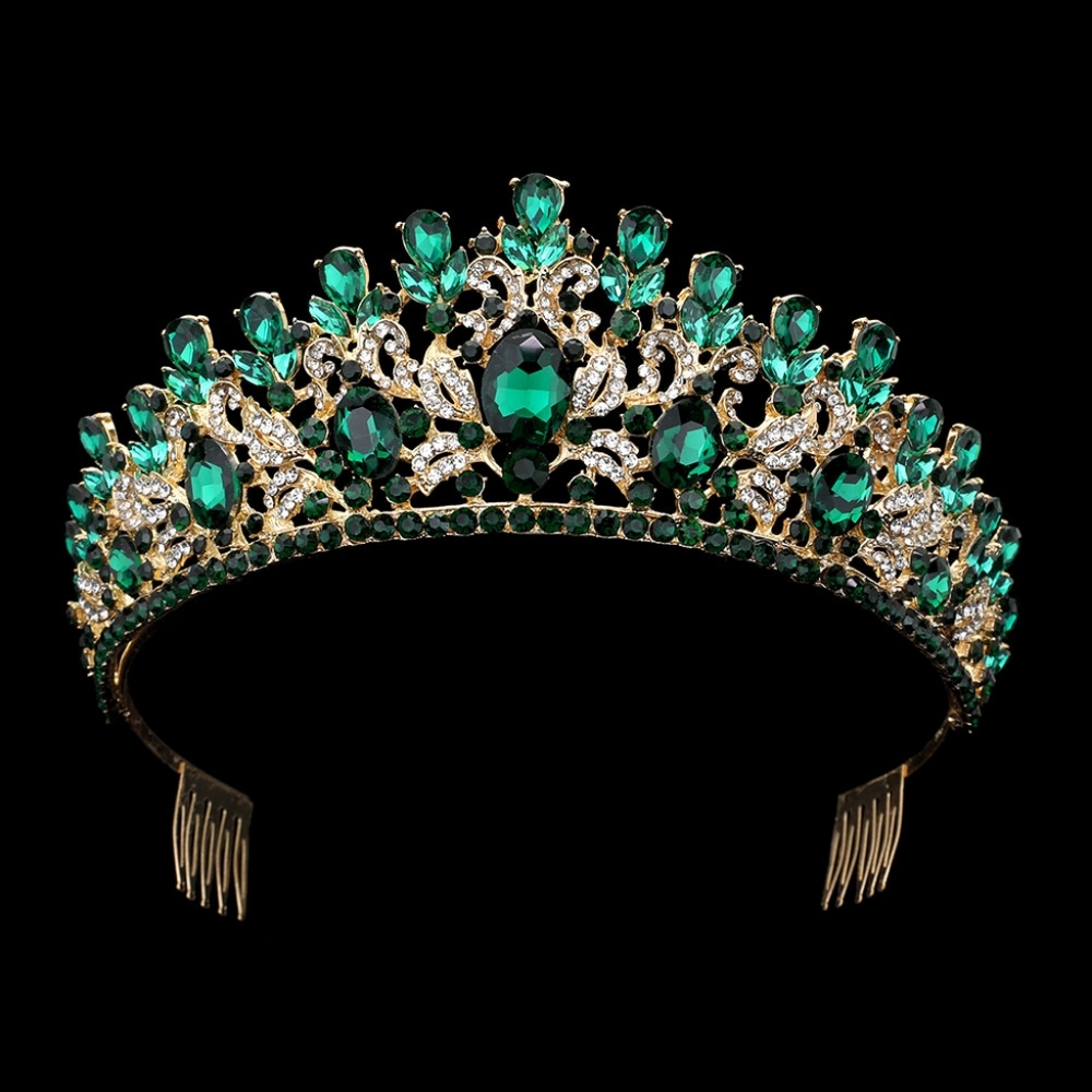 Emerald Green Crystal Marquise Princess Oval Teardrop Rhinestone Tiara Crown
